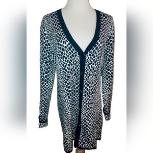 Issac Mizrahi live black and white animal print cardigan sweater size me…